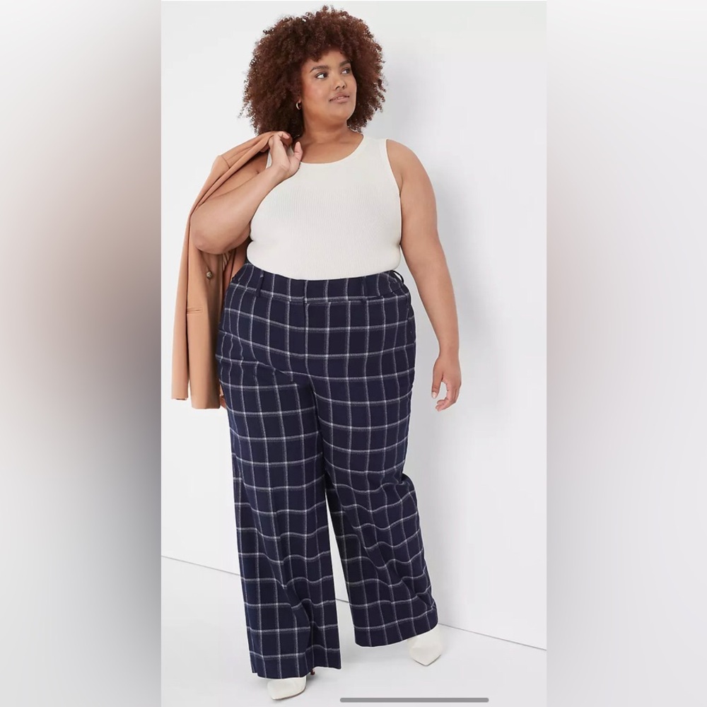 Lane Bryant Plaid High-Rise Perfect Drape Wide Leg Pant Size 22 NWT